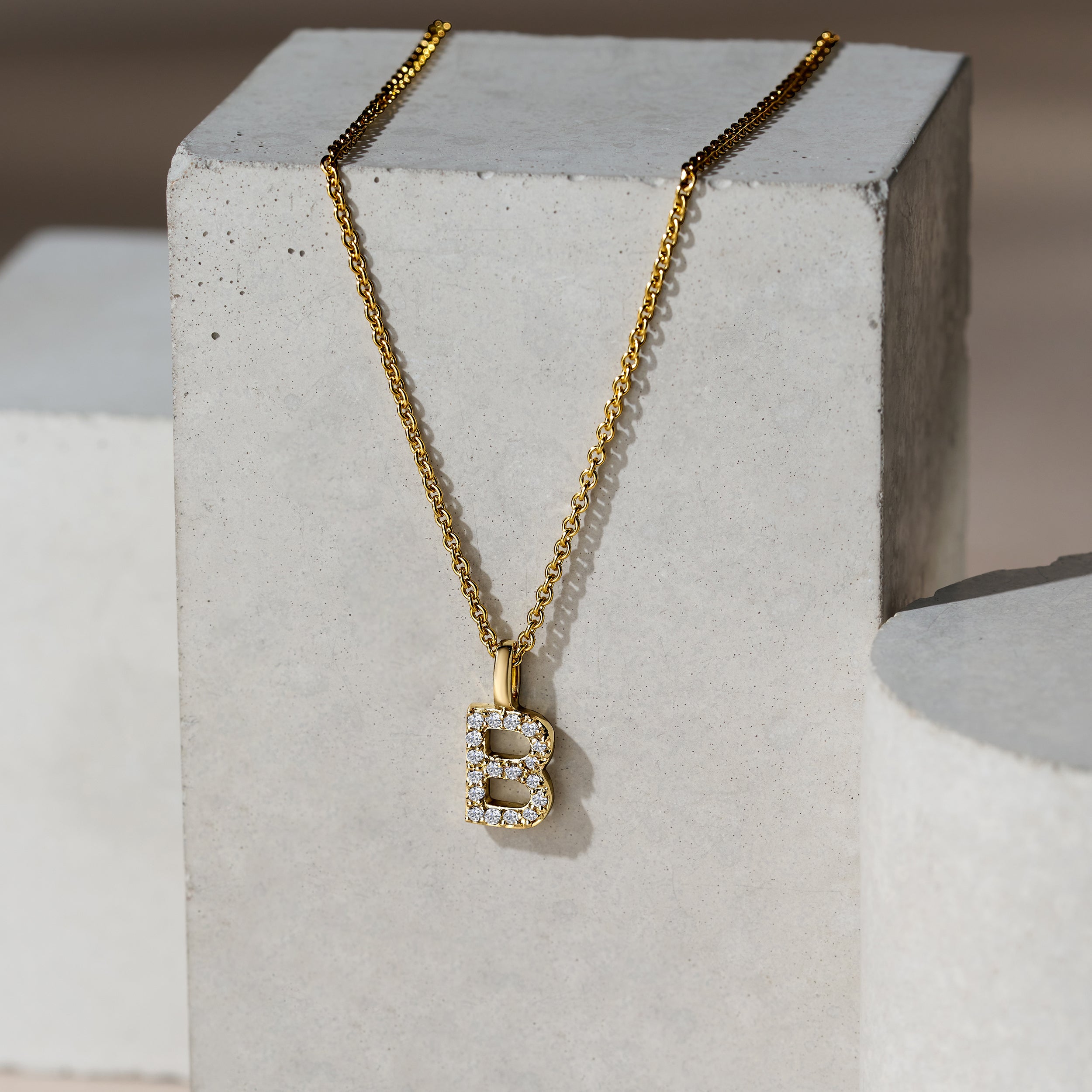 Love Letter Initial B Lab Diamond Necklace set in 9K Yellow Gold